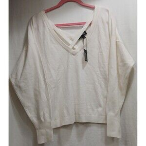 Express Women's Medium CrissCross Knit V-Neck Cozy Ivory Long Sleeve Sweater NWT